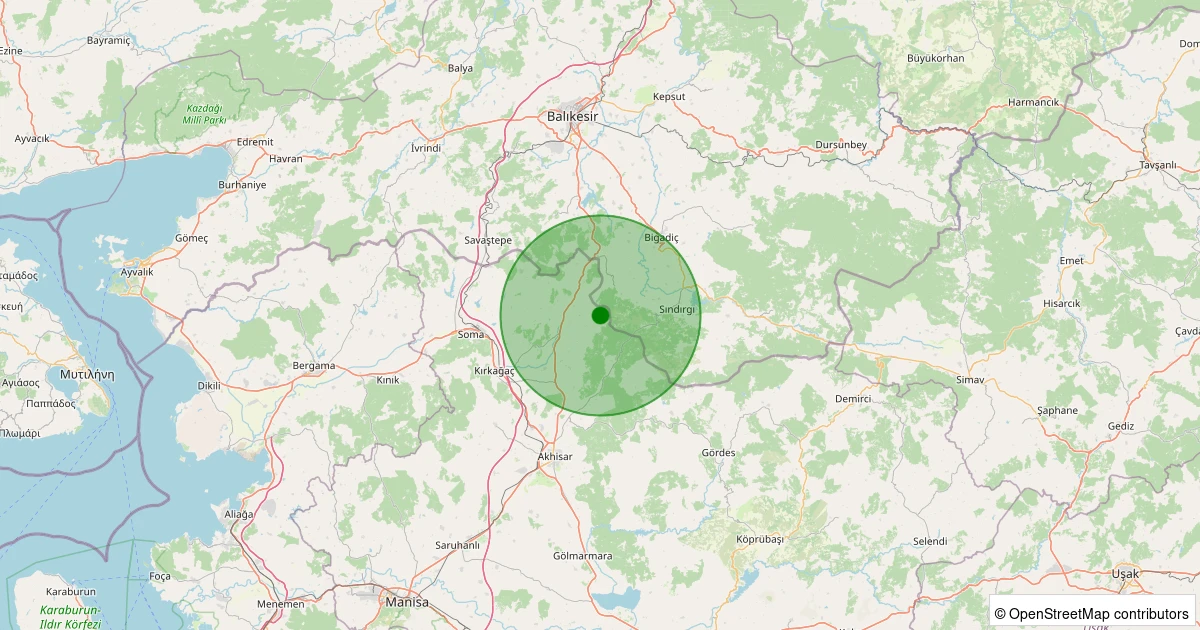 16 Kasım 2025 saat 18:09 - Kırkağaç - Hacet - 1.80ml depreminin harita gösterimi