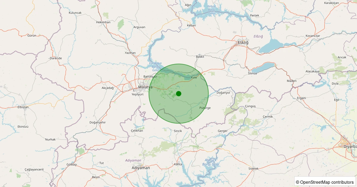 16 Kasım 2025 saat 18:40 - Battalgazi - Alhanuşağı Köyü - 1.10ml depreminin harita gösterimi