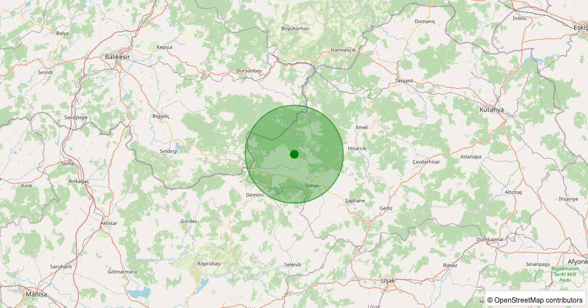 16 Kasım 2025 saat 22:08 - Simav - Koyunoba Köyü - 1.10ml depreminin harita gösterimi