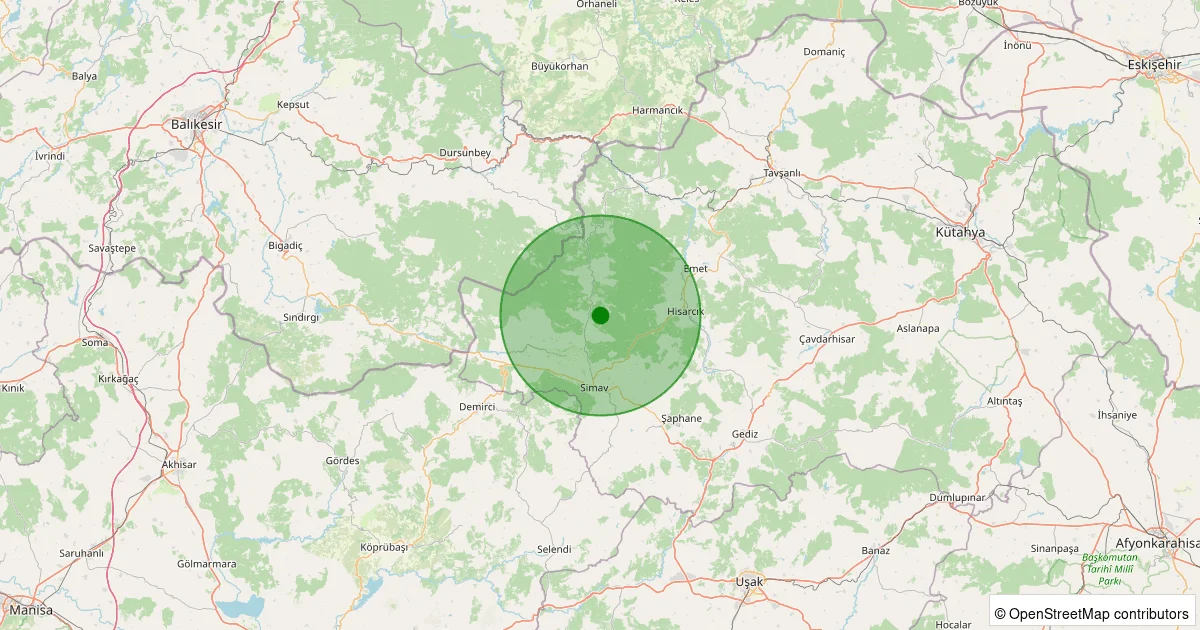 10 Ekim 2025 saat 23:30 - Simav - Yemişli Köyü - 1.20ml depreminin harita gösterimi