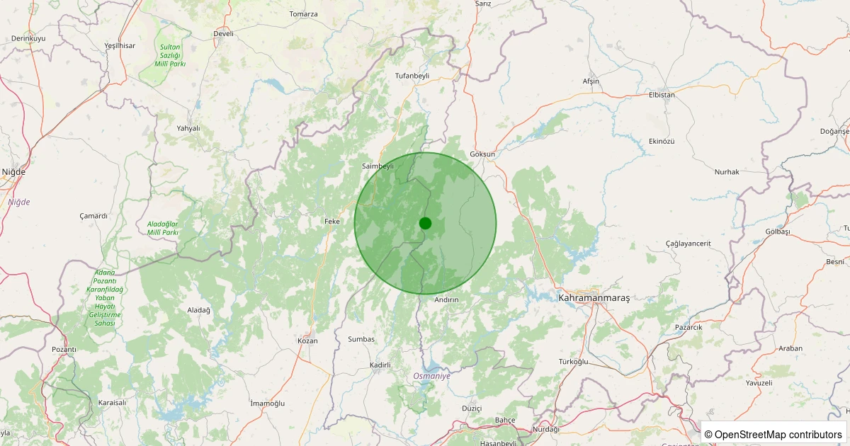 17 Kasım 2025 saat 03:15 - Andırın - Çığşar Köyü - 1.30ml depreminin harita gösterimi