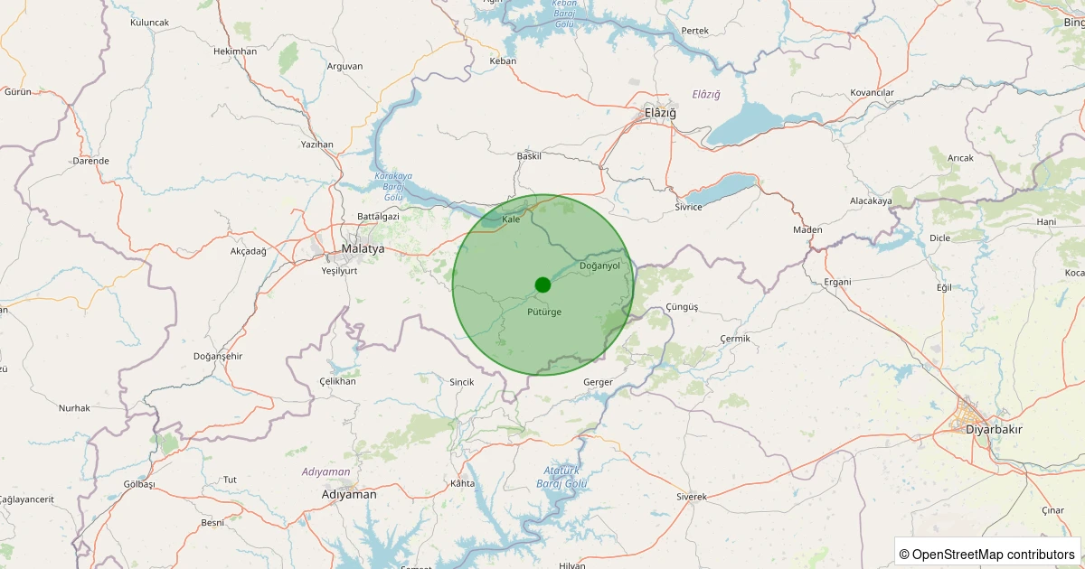 17 Kasım 2025 saat 06:56 - Pütürge - Çengelli Köyü - 1.30ml depreminin harita gösterimi