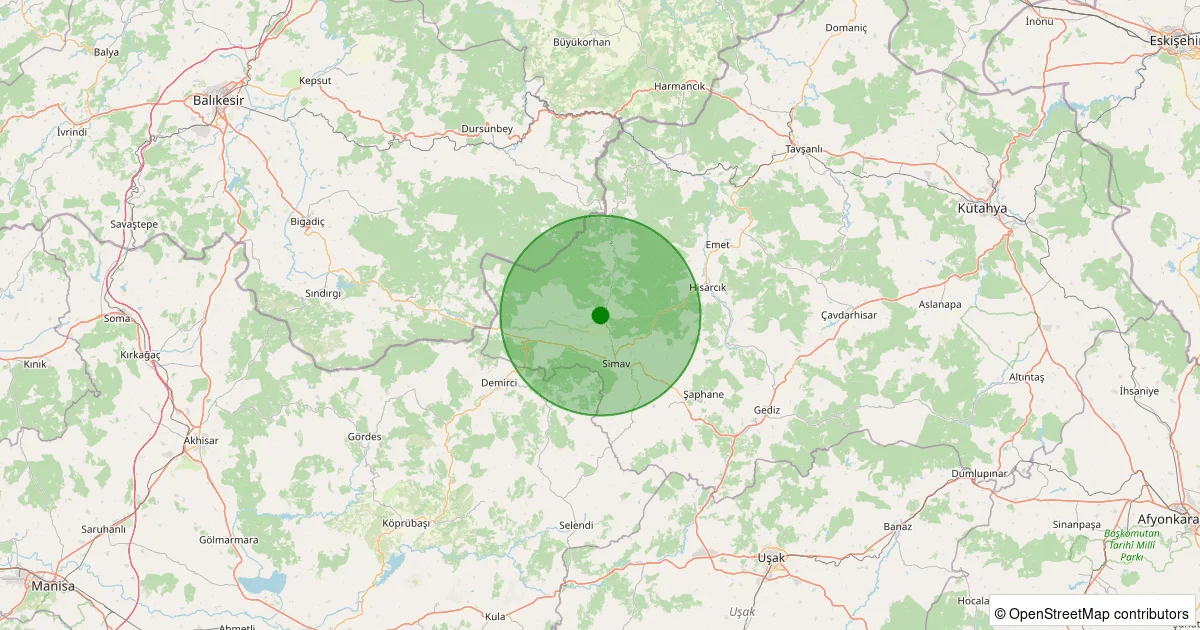 10 Ekim 2025 saat 16:00 - Simav - Güney/Fatih - 1.30ml depreminin harita gösterimi