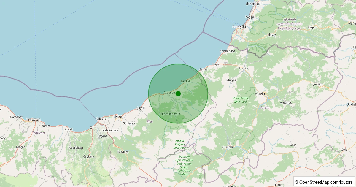 17 Kasım 2025 saat 10:10 - Ardeşen - Serindere Köyü - 1.70ml depreminin harita gösterimi