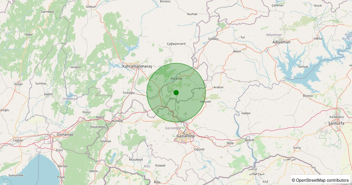 10 Ekim 2025 saat 12:54 - Pazarcık - Kızkapanlı - 1.40ml depreminin harita gösterimi