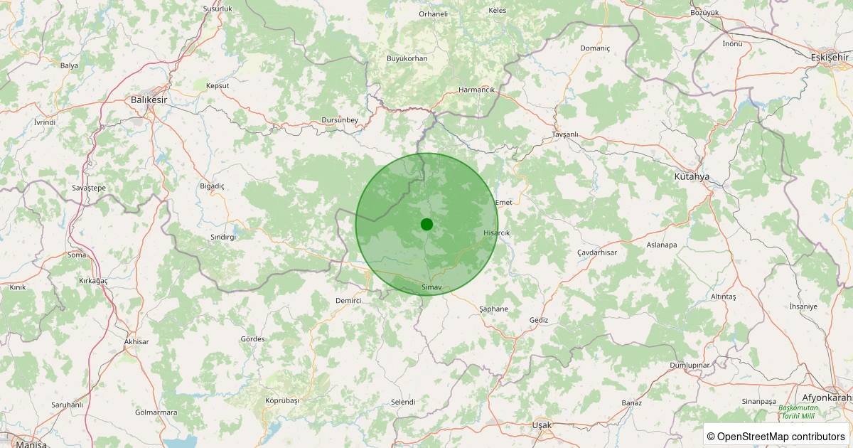 17 Kasım 2025 saat 11:11 - Simav - Karakoca Köyü - 1.10ml depreminin harita gösterimi