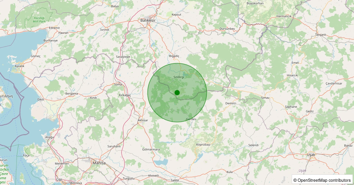 17 Kasım 2025 saat 12:15 - Sındırgı - Kınık - 0.80ML depreminin harita gösterimi