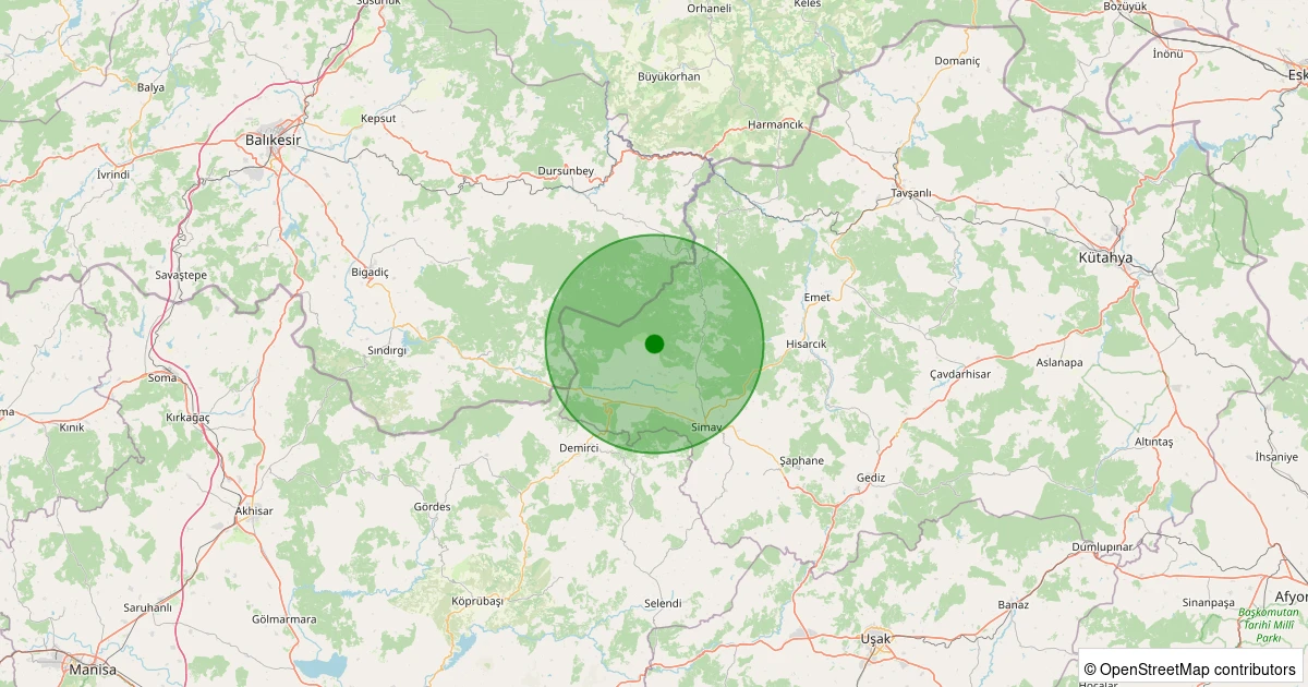 17 Kasım 2025 saat 12:38 - Simav - Koyunoba Köyü - 0.80ml depreminin harita gösterimi