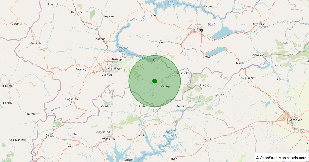 17 Kasım 2025 saat 17:27 - Pütürge - Pazarcık Köyü - 1.90ml depreminin harita gösterimi