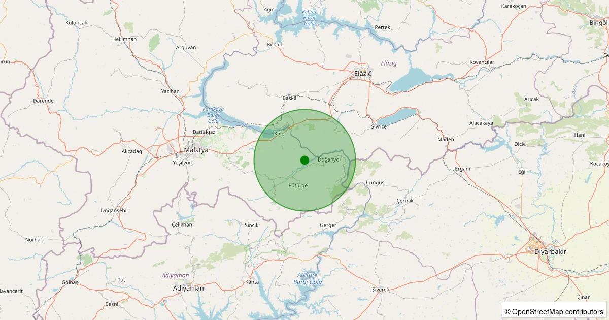 17 Kasım 2025 saat 22:12 - Pütürge - Çığırlı Köyü - 1.00ml depreminin harita gösterimi