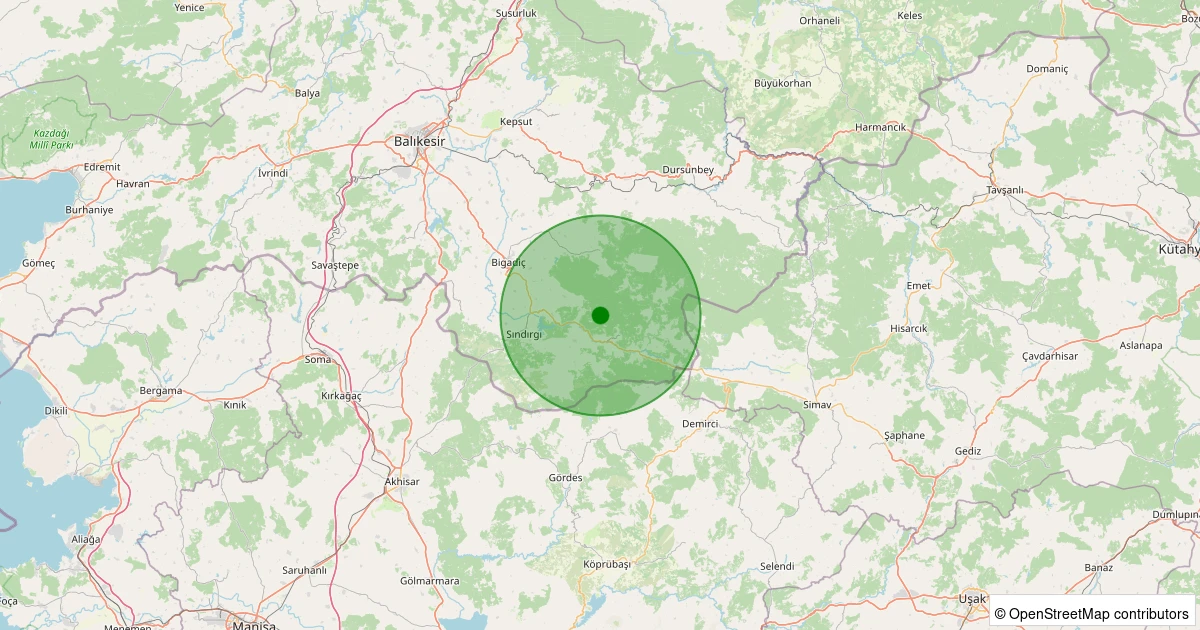 17 Kasım 2025 saat 22:42 - Sındırgı - Kıranköy - 1.10ML depreminin harita gösterimi