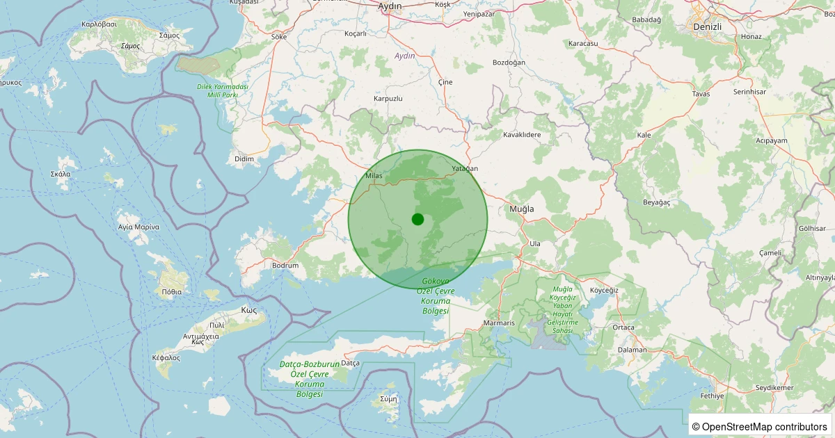 17 Kasım 2025 saat 23:49 - Milas - Yoğunoluk - 1.30ml depreminin harita gösterimi