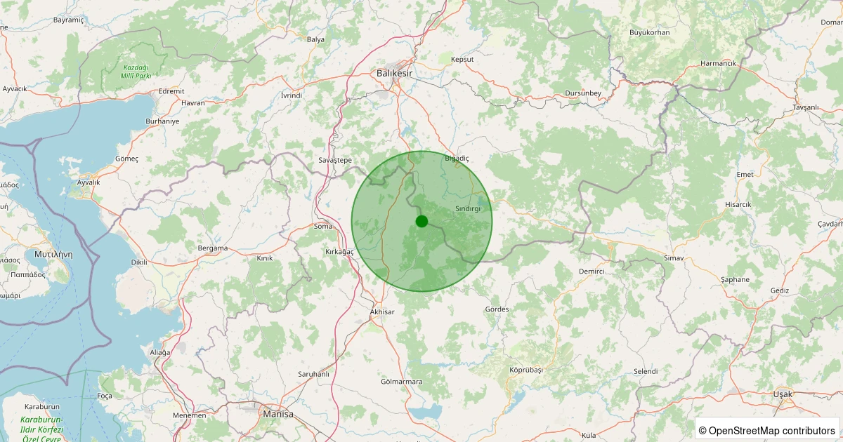 18 Kasım 2025 saat 00:26 - Sındırgı - Eğridere - 1.20ml depreminin harita gösterimi