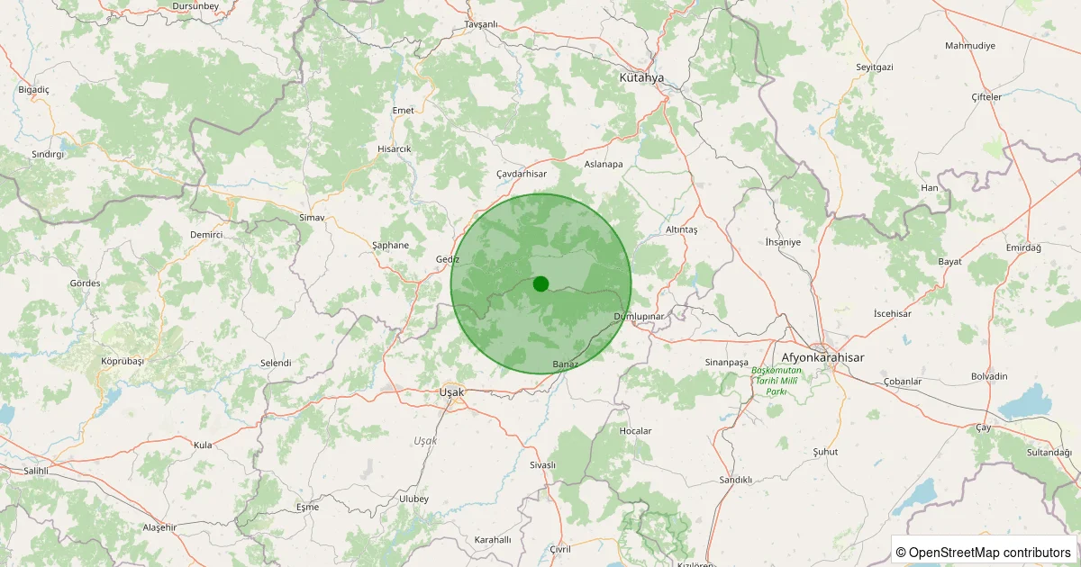 10 Ekim 2025 saat 18:36 - Banaz - Karacahisar Köyü - 1.20ML depreminin harita gösterimi