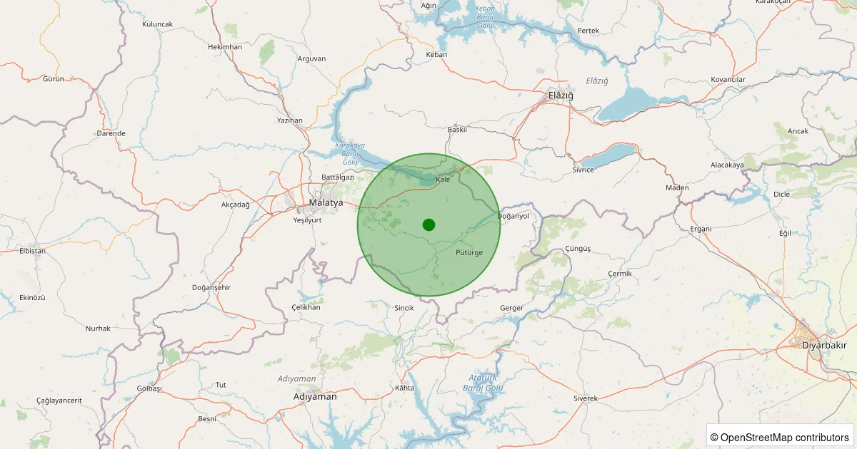 10 Ekim 2025 saat 17:58 - Battalgazi - Kamıştaş Köyü - 1.10ML depreminin harita gösterimi