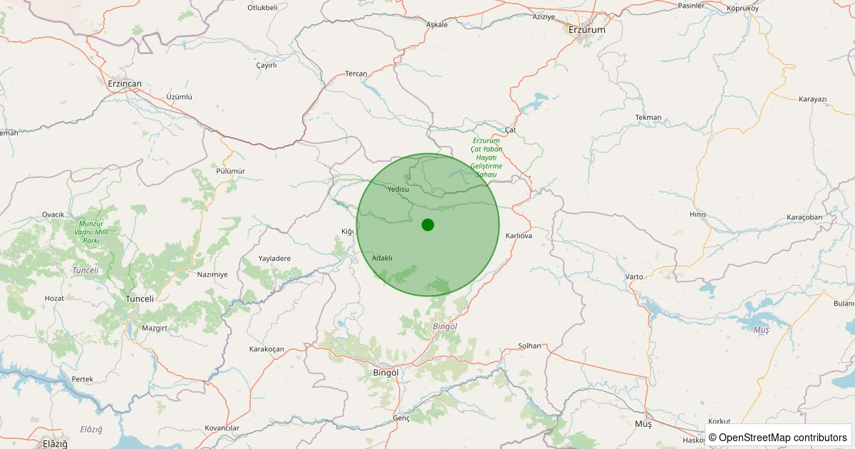 18 Kasım 2025 saat 10:22 - Adaklı - Çevreli Köyü - 1.50ml depreminin harita gösterimi