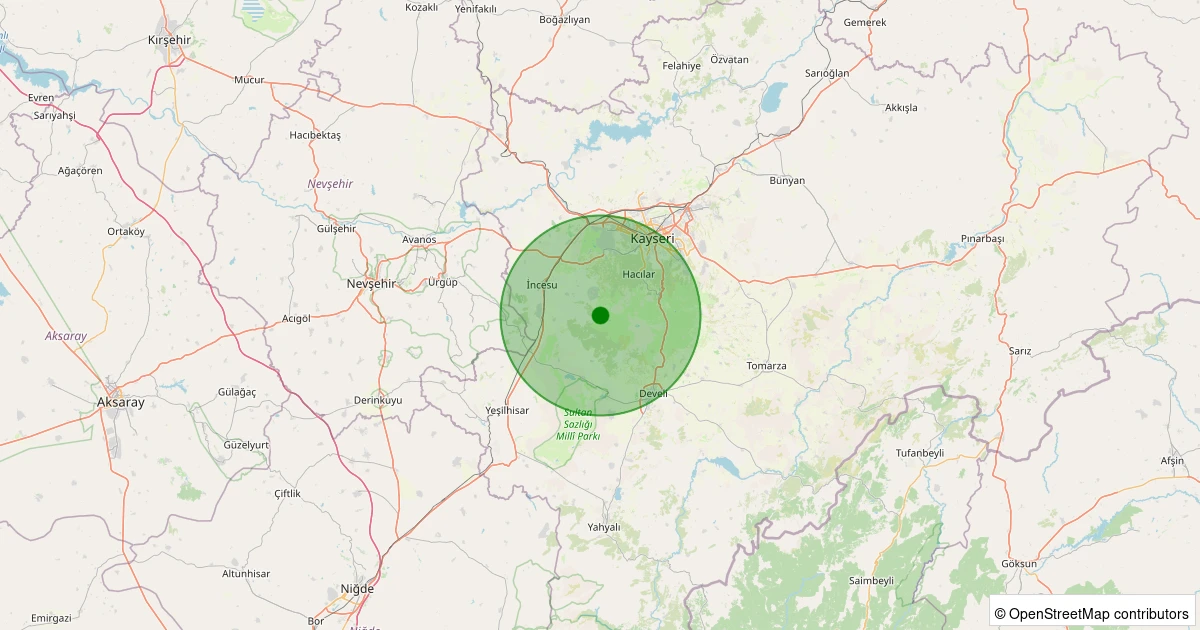 18 Kasım 2025 saat 10:09 - İncesu - Kızılören/Aşağı - 1.60ml depreminin harita gösterimi