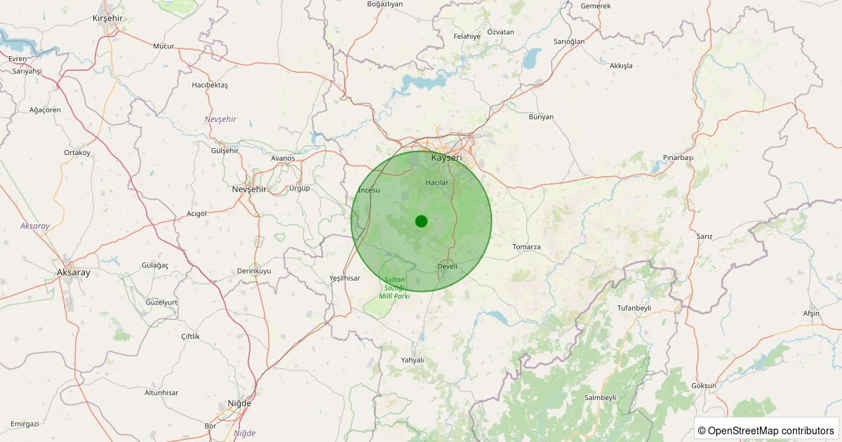 18 Kasım 2025 saat 10:05 - İncesu - Şeyhşaban - 1.20ml depreminin harita gösterimi
