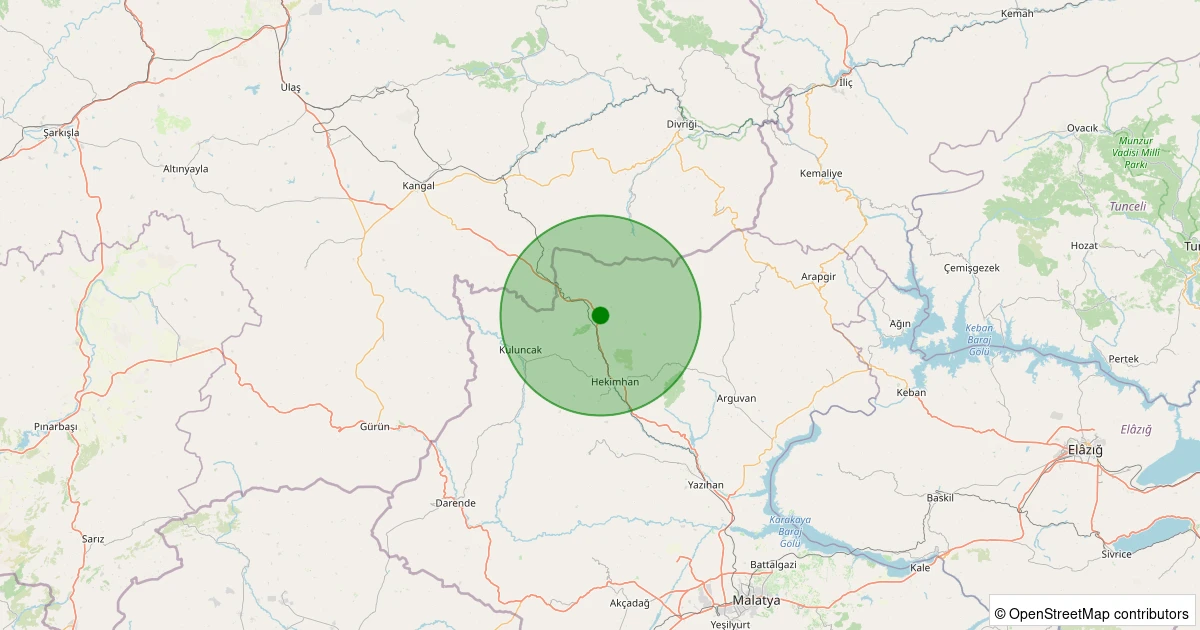 18 Kasım 2025 saat 12:29 - Hekimhan - Hasançelebi Köyü - 1.80ml depreminin harita gösterimi