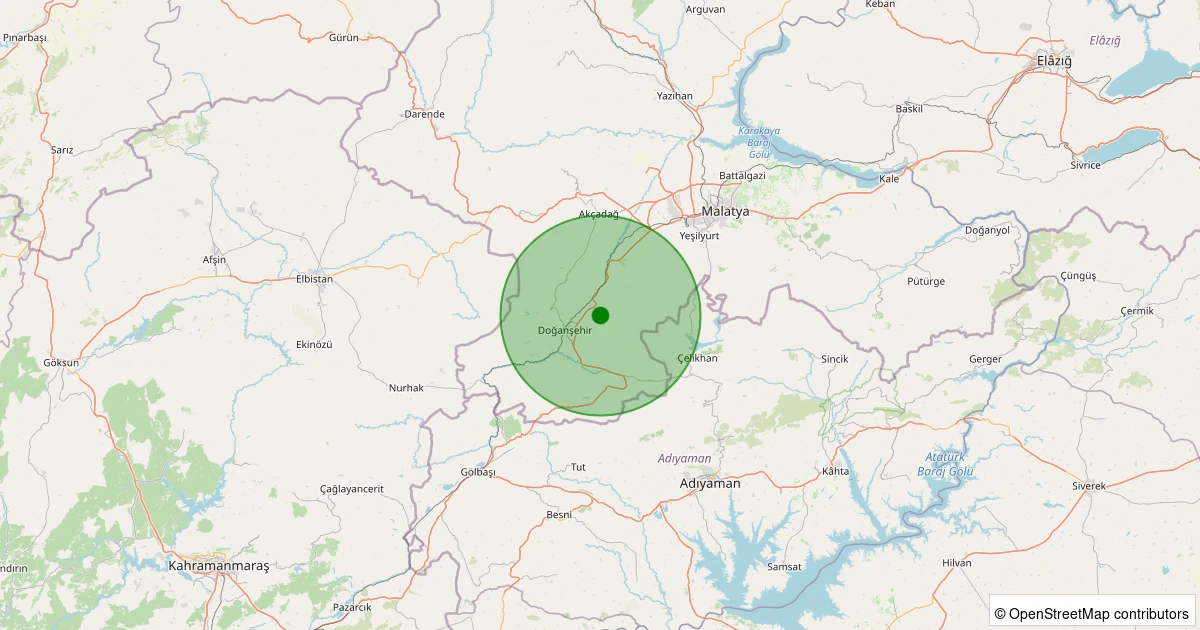 18 Kasım 2025 saat 13:00 - Akçadağ - Ortaköy - 1.40ml depreminin harita gösterimi