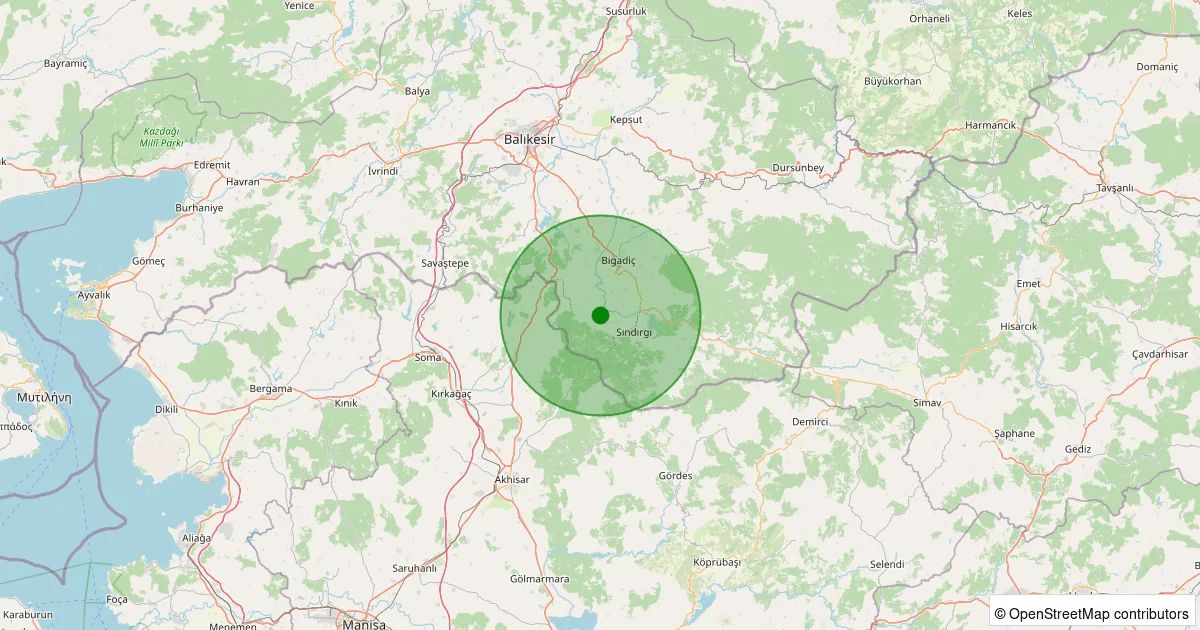 11 Ekim 2025 saat 03:01 - Sındırgı - Küçükbükü - 1.20ML depreminin harita gösterimi