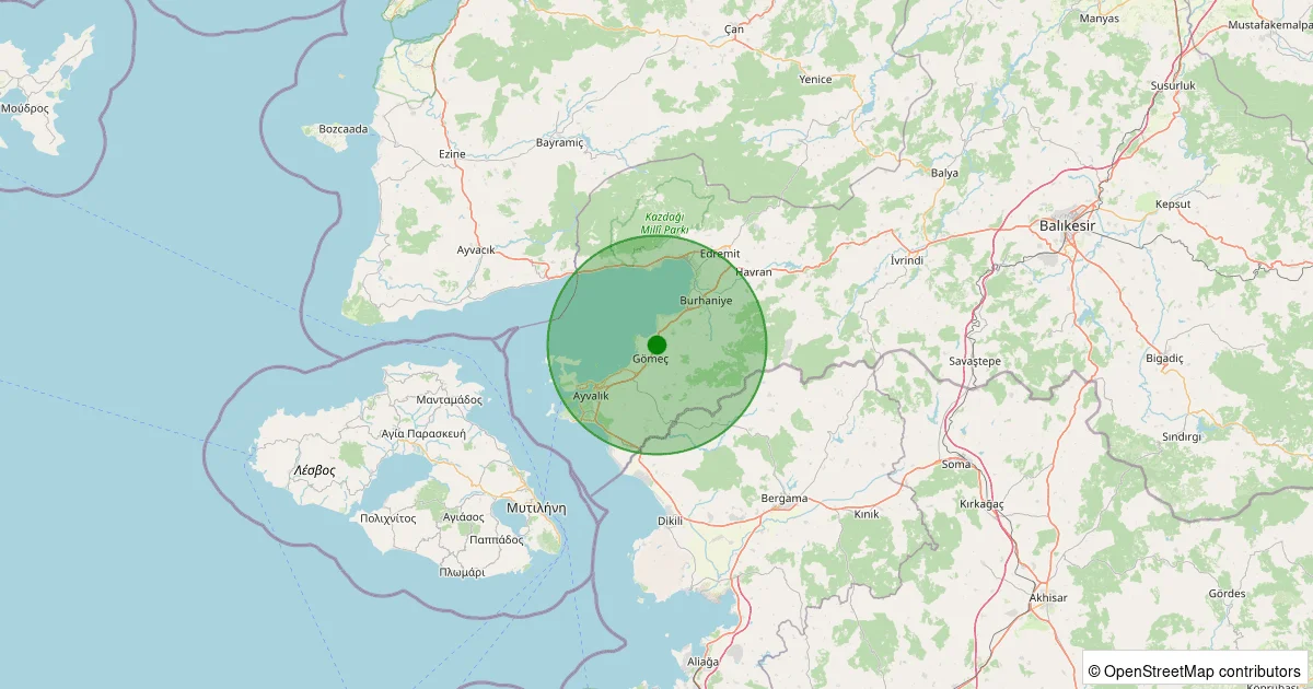 11 Ekim 2025 saat 03:19 - Gömeç - Karaağaç Köyü - 1.10ML depreminin harita gösterimi