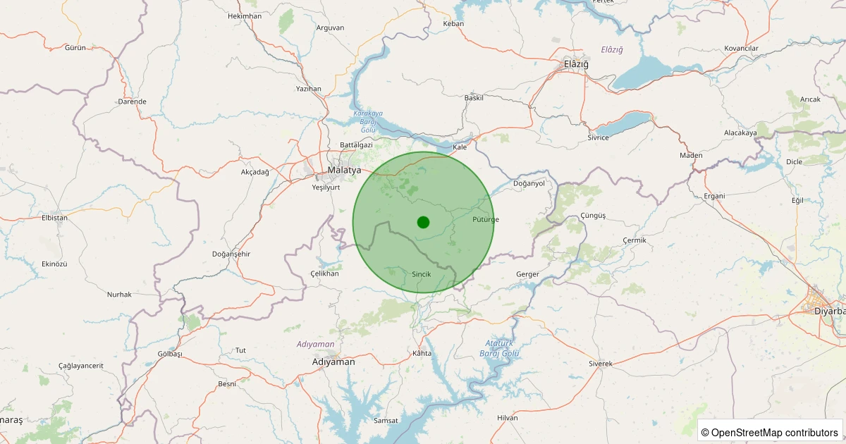 18 Kasım 2025 saat 16:03 - Pütürge - Tekederesi Köyü - 1.20ml depreminin harita gösterimi