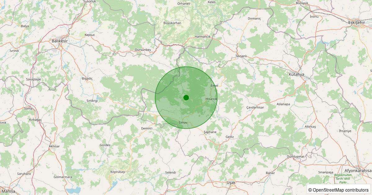 11 Ekim 2025 saat 03:24 - Simav - Maden Köyü - 1.10ml depreminin harita gösterimi