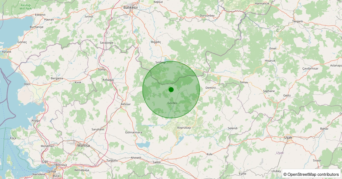 18 Kasım 2025 saat 19:50 - Gördes - 1.10ml depreminin harita gösterimi