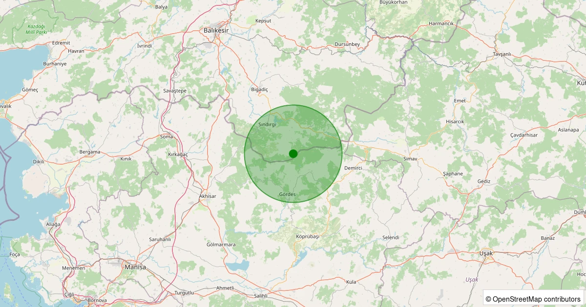 18 Kasım 2025 saat 20:08 - Sındırgı - Yüreğil/Merkez - 1.50ml depreminin harita gösterimi