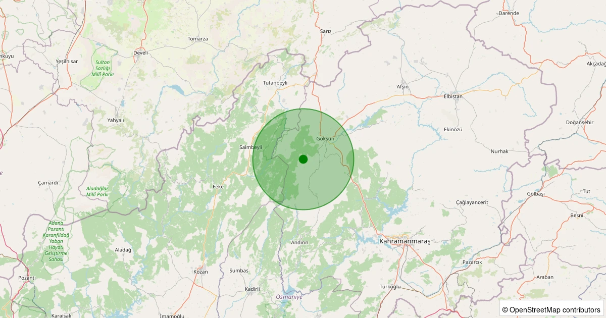 18 Kasım 2025 saat 20:53 - Göksun - Yoğunoluk - 2.70ml depreminin harita gösterimi