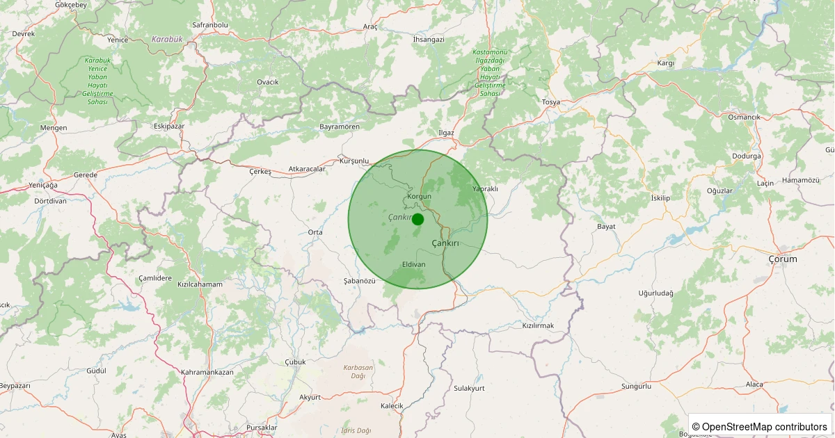 18 Kasım 2025 saat 23:06 - Korgun - Alpsarı Köyü - 1.90ml depreminin harita gösterimi