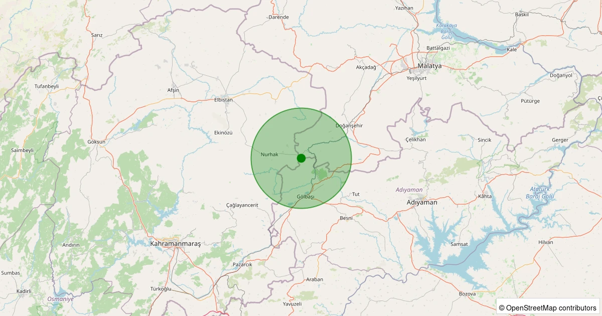 19 Kasım 2025 saat 01:15 - Doğanşehir - Bıçakçı - 1.50ml depreminin harita gösterimi