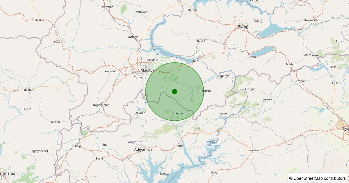 19 Kasım 2025 saat 01:06 - Battalgazi - Gülümuşağı Köyü - 1.10ml depreminin harita gösterimi
