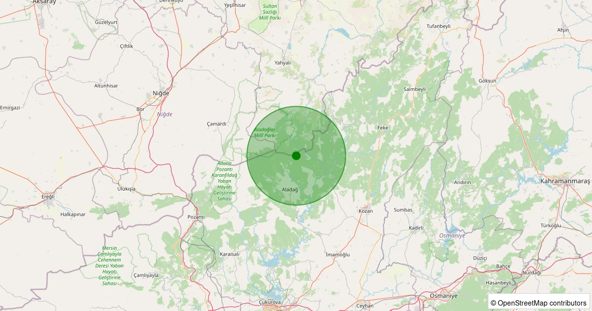 19 Kasım 2025 saat 03:48 - Aladağ - Küp - 1.70ml depreminin harita gösterimi