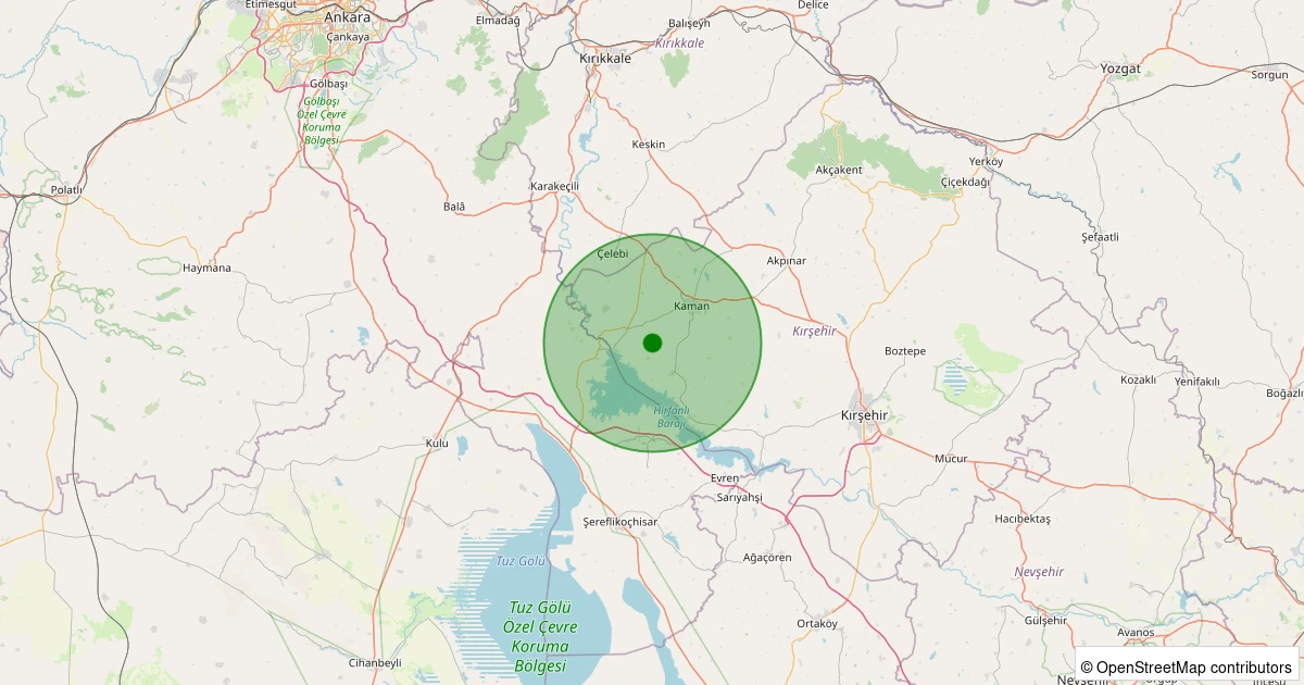 19 Kasım 2025 saat 04:45 - Kaman - Kargın Kızıközü Köyü - 0.80ML depreminin harita gösterimi