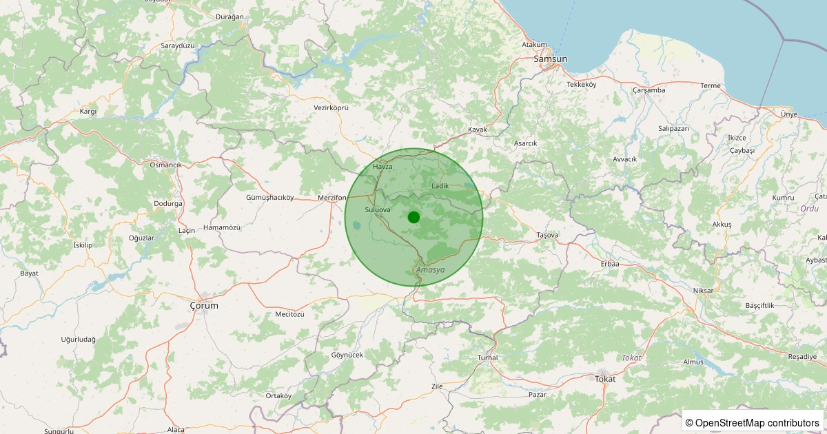 19 Kasım 2025 saat 06:45 - Suluova - Akören Köyü - 1.80ml depreminin harita gösterimi
