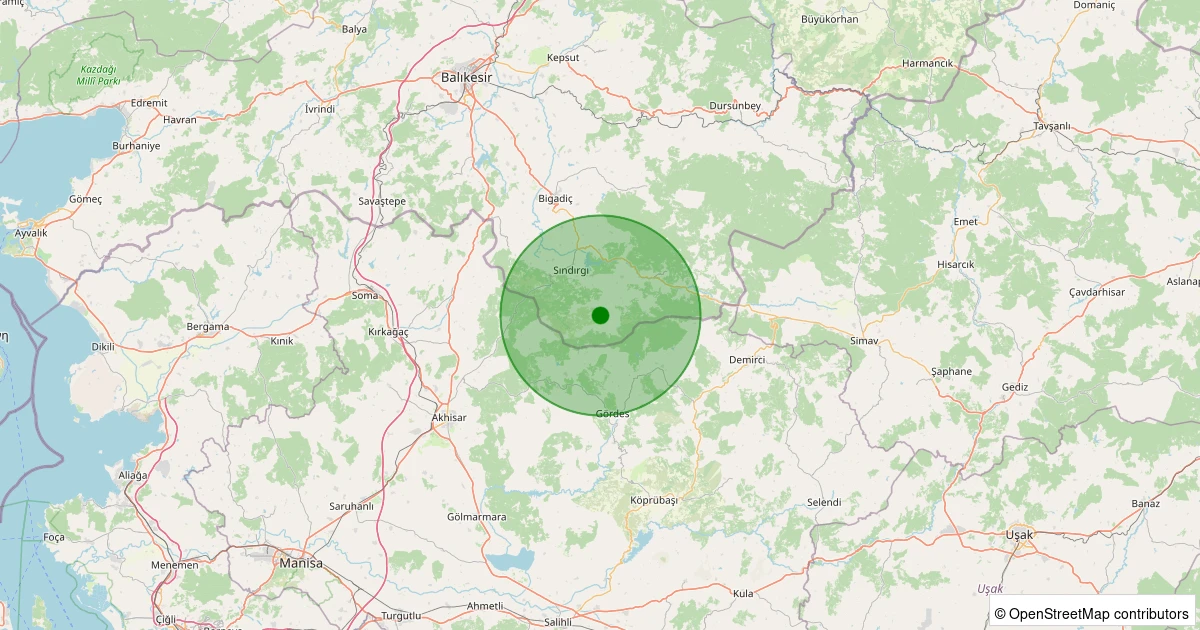 19 Kasım 2025 saat 08:22 - Sındırgı - Yüreğil/Yeni - 0.90ML depreminin harita gösterimi
