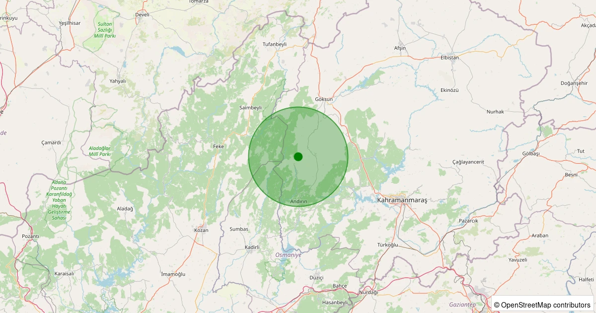 19 Kasım 2025 saat 09:34 - Andırın - Çokak Köyü - 1.60ml depreminin harita gösterimi