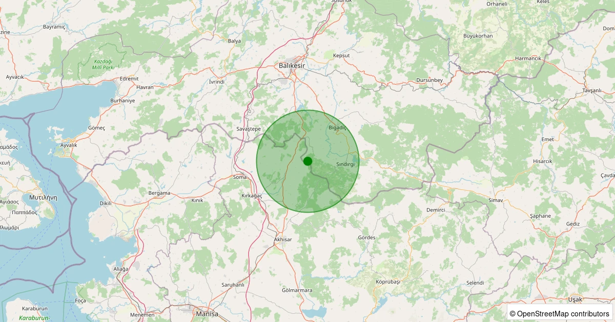 19 Kasım 2025 saat 09:48 - Sındırgı - Eğridere - 1.10ml depreminin harita gösterimi