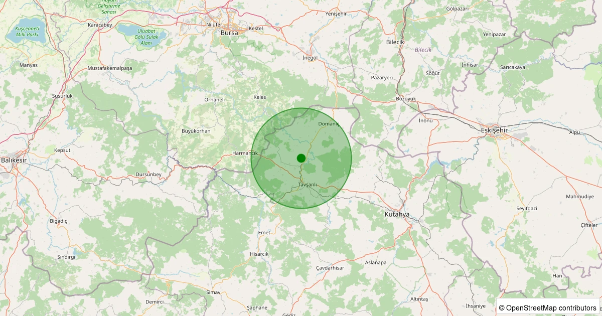 19 Kasım 2025 saat 13:14 - Tavşanlı - Tunçbilek Köyü - 1.10ml depreminin harita gösterimi