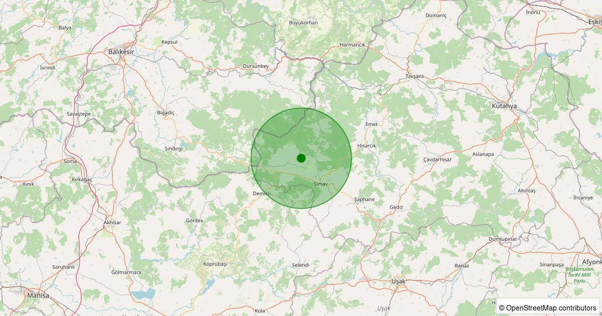 19 Kasım 2025 saat 13:30 - Simav - Savcılar - 1.40ml depreminin harita gösterimi