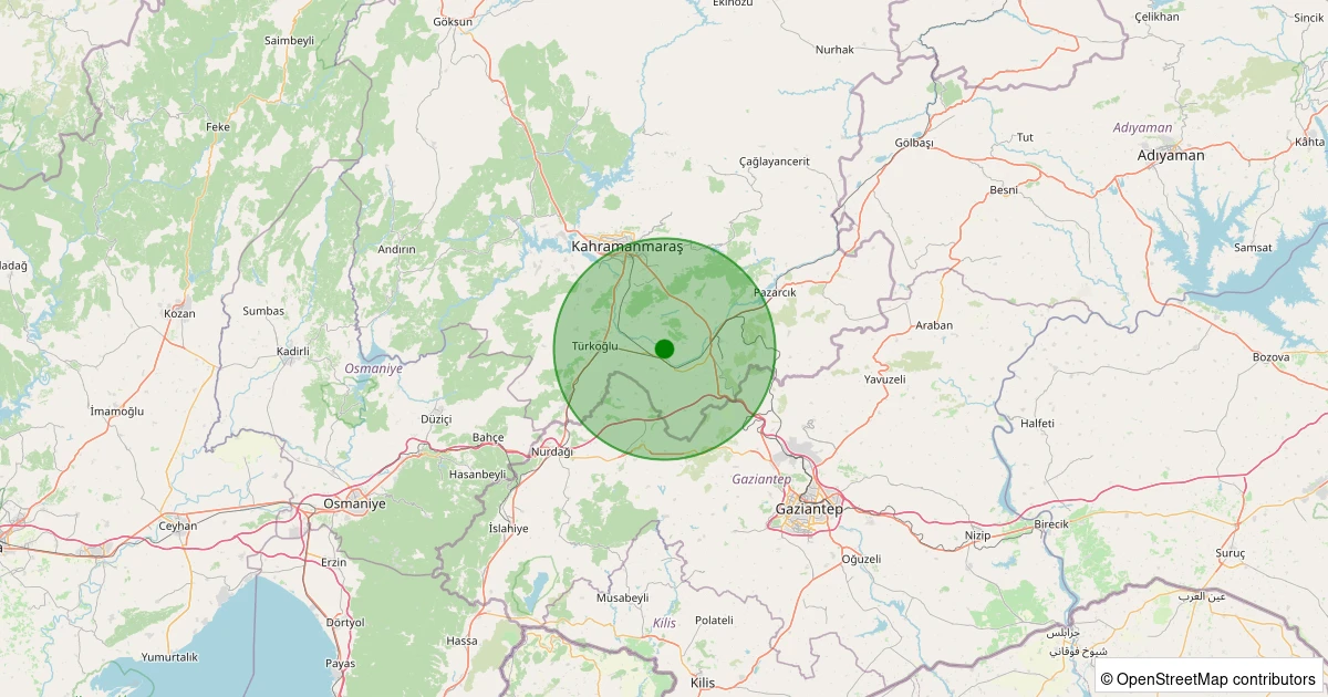 19 Kasım 2025 saat 15:08 - Türkoğlu - 1.50ml depreminin harita gösterimi