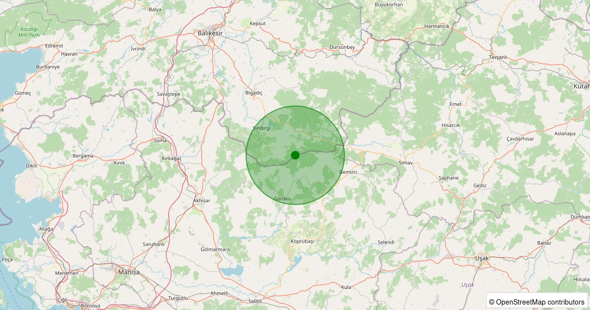 19 Kasım 2025 saat 18:20 - Sındırgı - Yaylabayır - 1.60ml depreminin harita gösterimi
