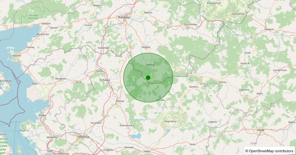 19 Kasım 2025 saat 18:36 - Sındırgı - Kınık - 1.30ml depreminin harita gösterimi