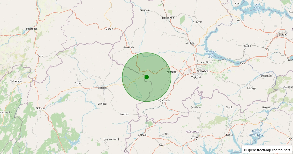 19 Kasım 2025 saat 19:05 - Akçadağ - Harunuşağı - 1.30ml depreminin harita gösterimi