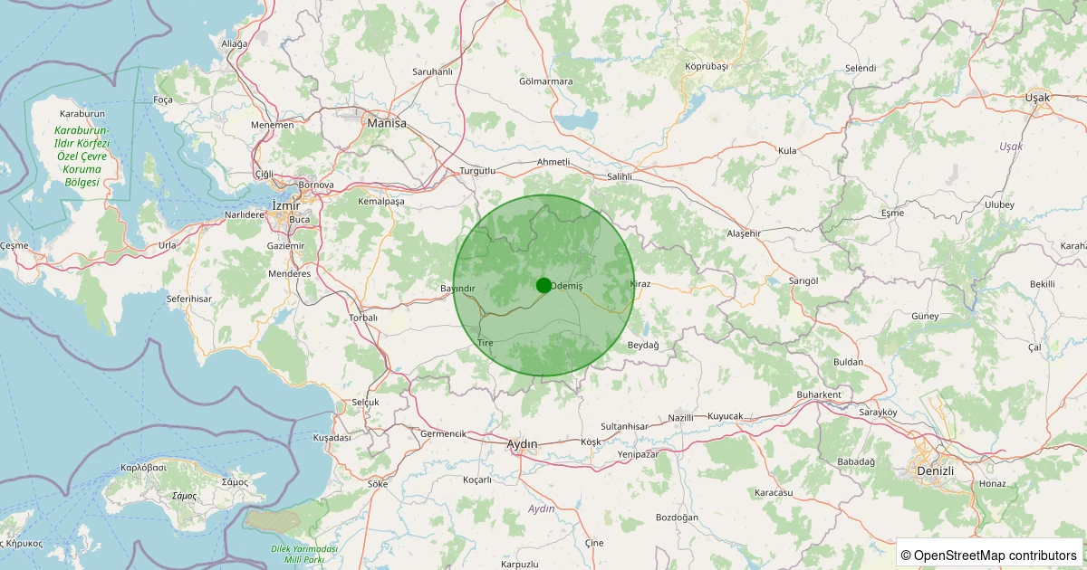 19 Kasım 2025 saat 20:21 - Ödemiş - Demircili - 1.50ml depreminin harita gösterimi