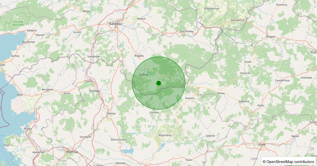 19 Kasım 2025 saat 20:25 - Sındırgı - Büyükdağdere - 1.80ml depreminin harita gösterimi