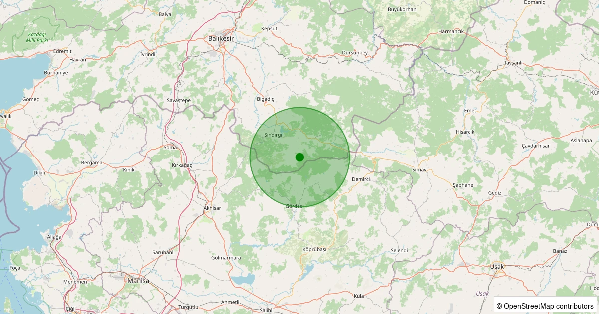 19 Kasım 2025 saat 21:36 - Sındırgı - Küçükdağdere - 1.00ML depreminin harita gösterimi