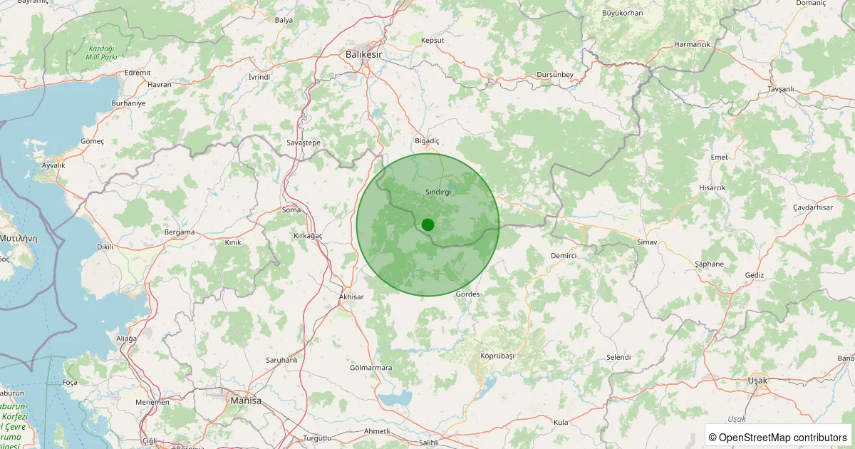 11 Ekim 2025 saat 05:19 - Sındırgı - Kınık - 1.00ML depreminin harita gösterimi